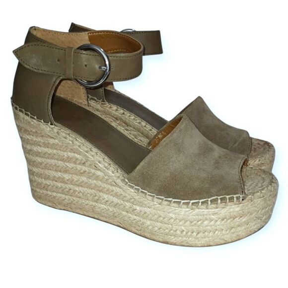 MARC FISHER OLIVE GREEN ESPADRILL WEDGE SANDALS SZ.9.5 EUC. - Picture 1 of 9